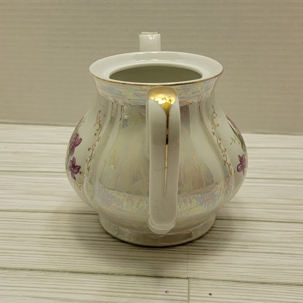 Royal Sealy Lusterware Tea Pot Purple Flowers Gold Trim No Lid Japan Replacement - Picture 3 of 16